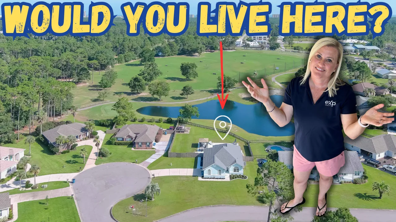 YouTube thumbnail for the Orange Beach golf course home video tour showing the property and pool