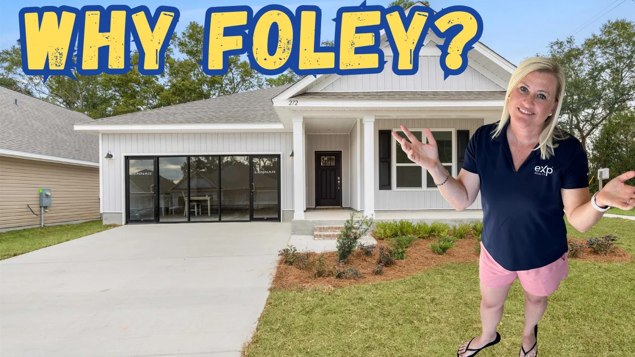 YouTube thumbnail showing why these buyers left Gulf Shores for a new home in Foley, Alabama