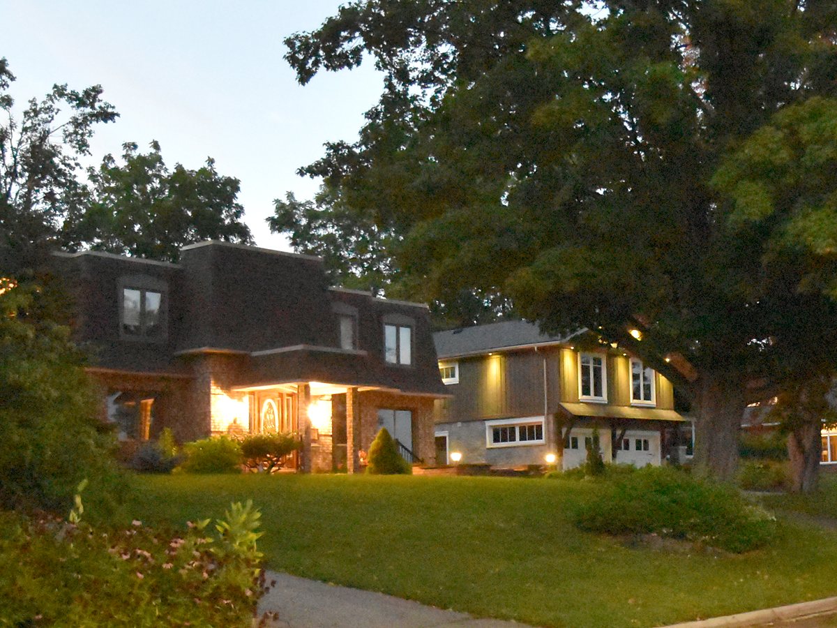 A tree-lined street in Barrie's east end, with homes of mixed age on deep lots