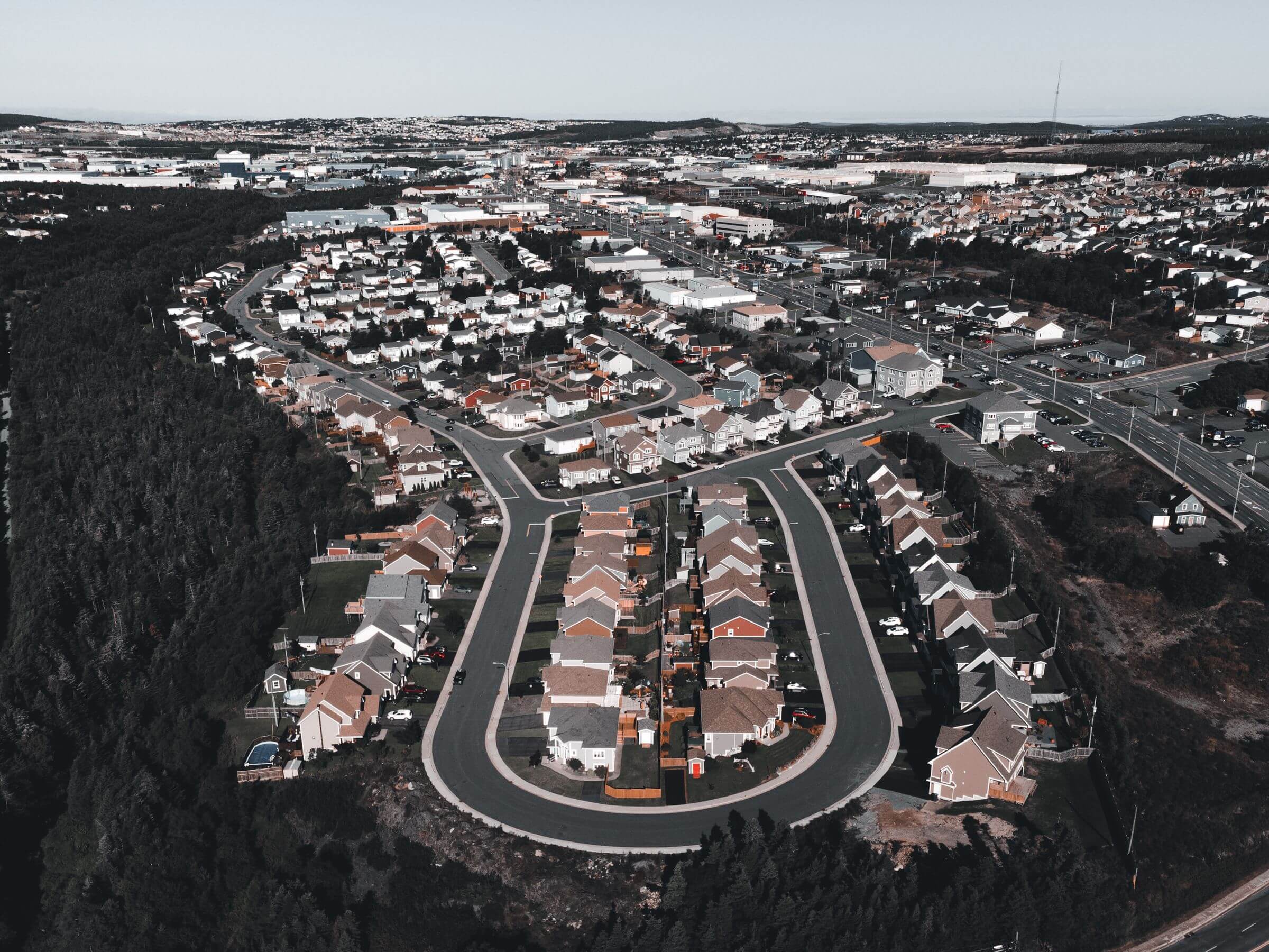 An aerial view of a residential neighbourhood — search properties for sale