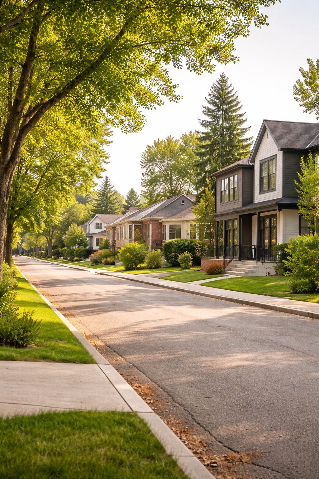 Quiet Calgary residential street with a mix of older bungalows and newer infill homes, representing typical neighbourhoods where buyers plan real estate timelines.