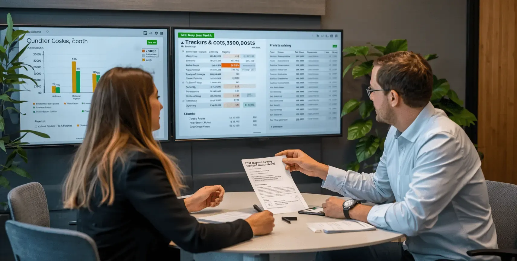 Real estate agent explaining costs to potential buyer