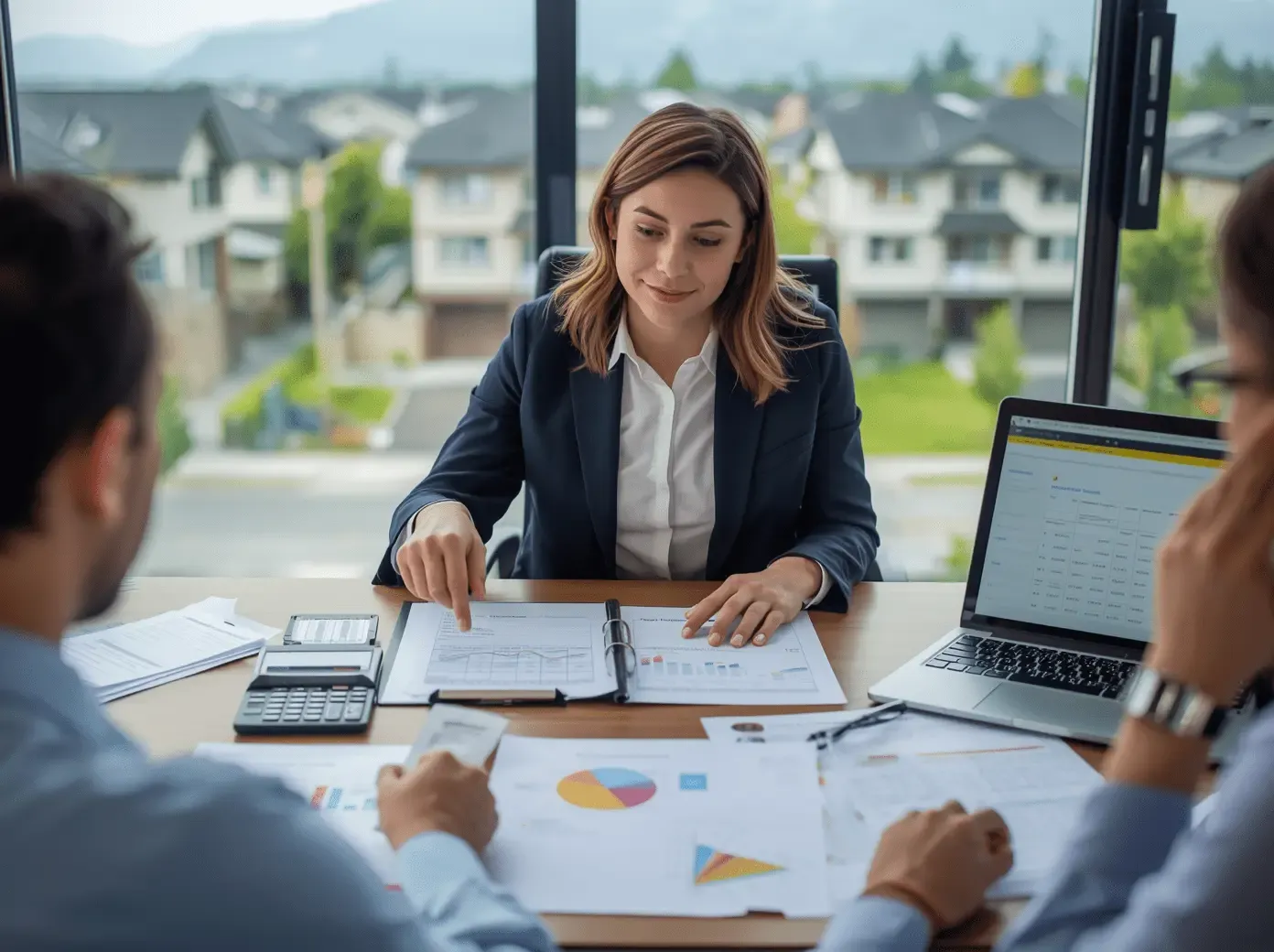 Real estate agent explaining property taxes