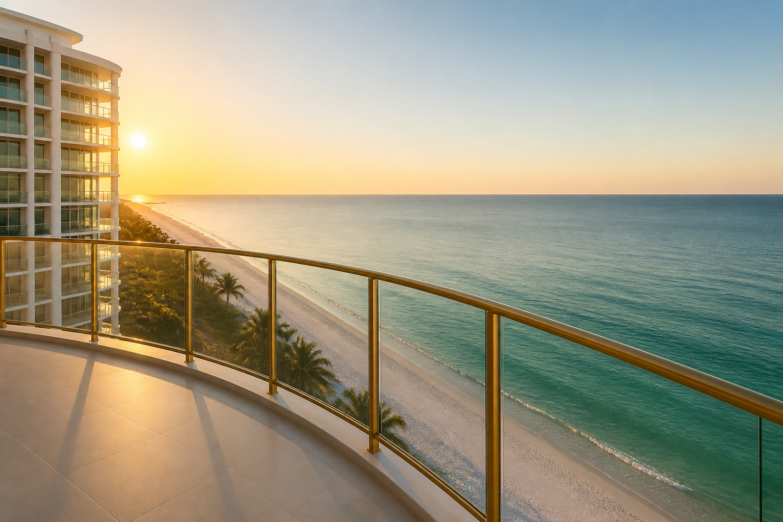 Sunrise over the Gulf of Mexico from a beachfront condo balcony in Gulf Shores, Alabama