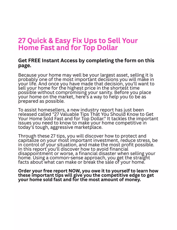 Which of These Costly Homeseller Mistakes Will You Make When You Sell Your Home Get FREE Instant Access by completing the form on this page. A new report has just been released which reveals 7 cos-4