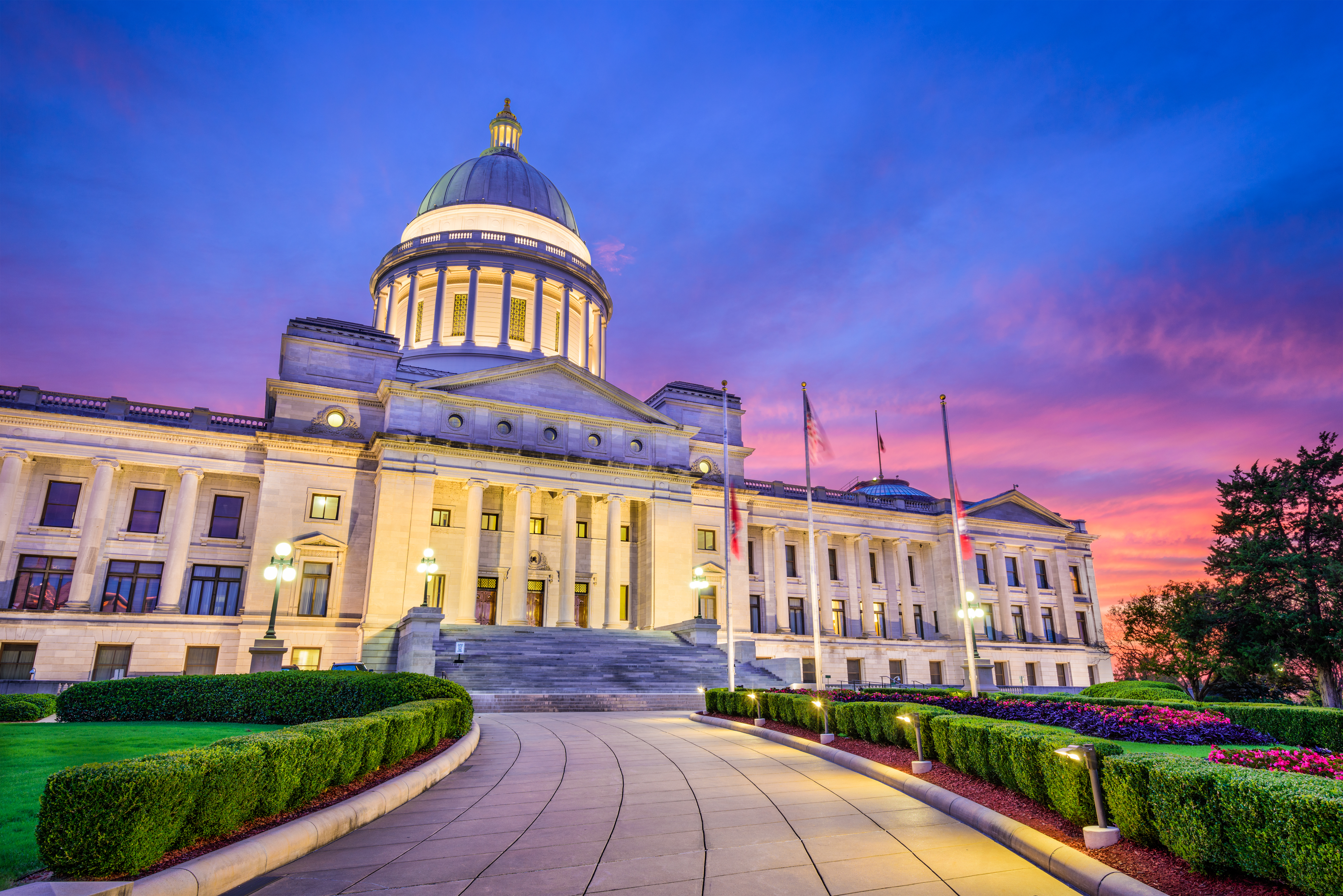 The Arkansas State Capitol at dusk