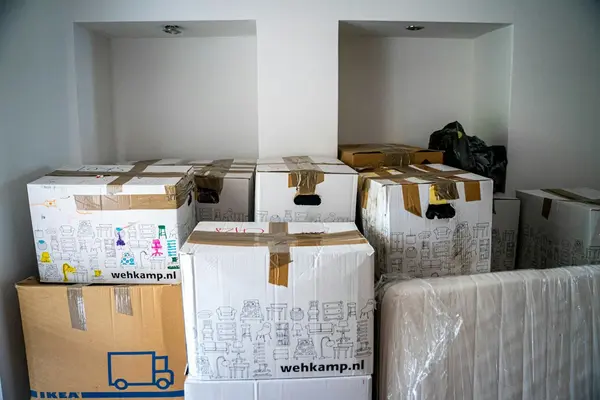 Packed cardboard moving boxes ready for a move