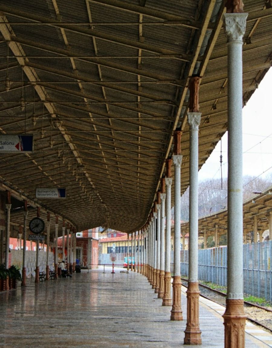 The quiet platform of an old historic railway station