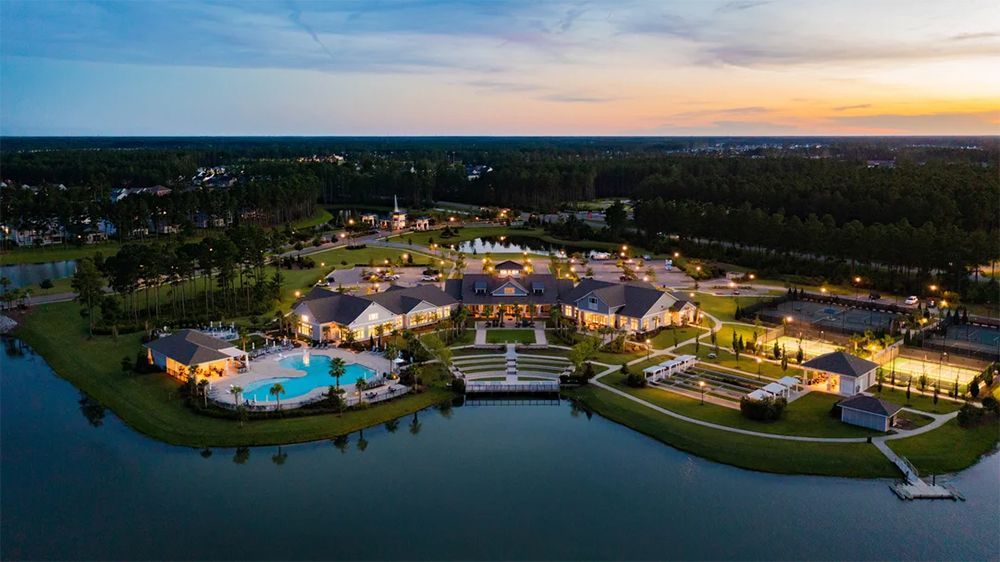 Four Seasons at Lakes of Cane Bay Clubhouse Aerial from Site