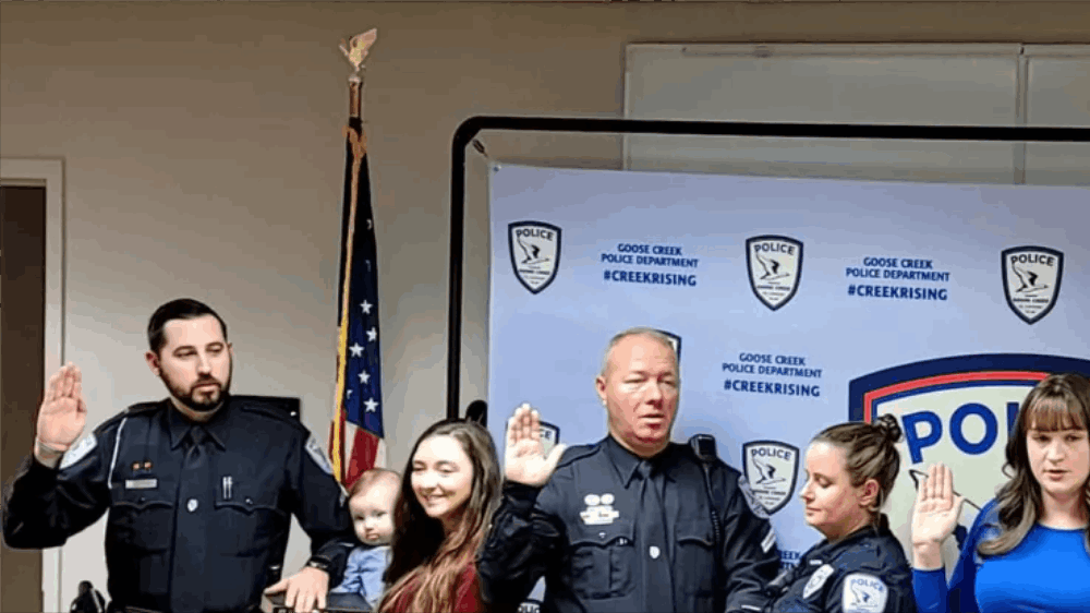 Goose Creek Police Officers being sworn in via website