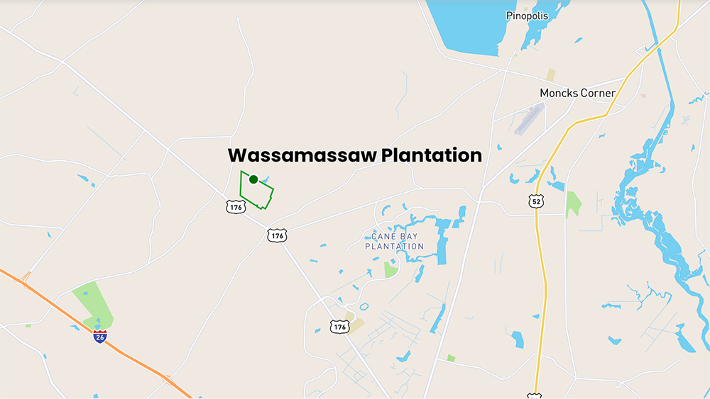 Map location of Wassamassaw Plantation in Moncks Corner, SC