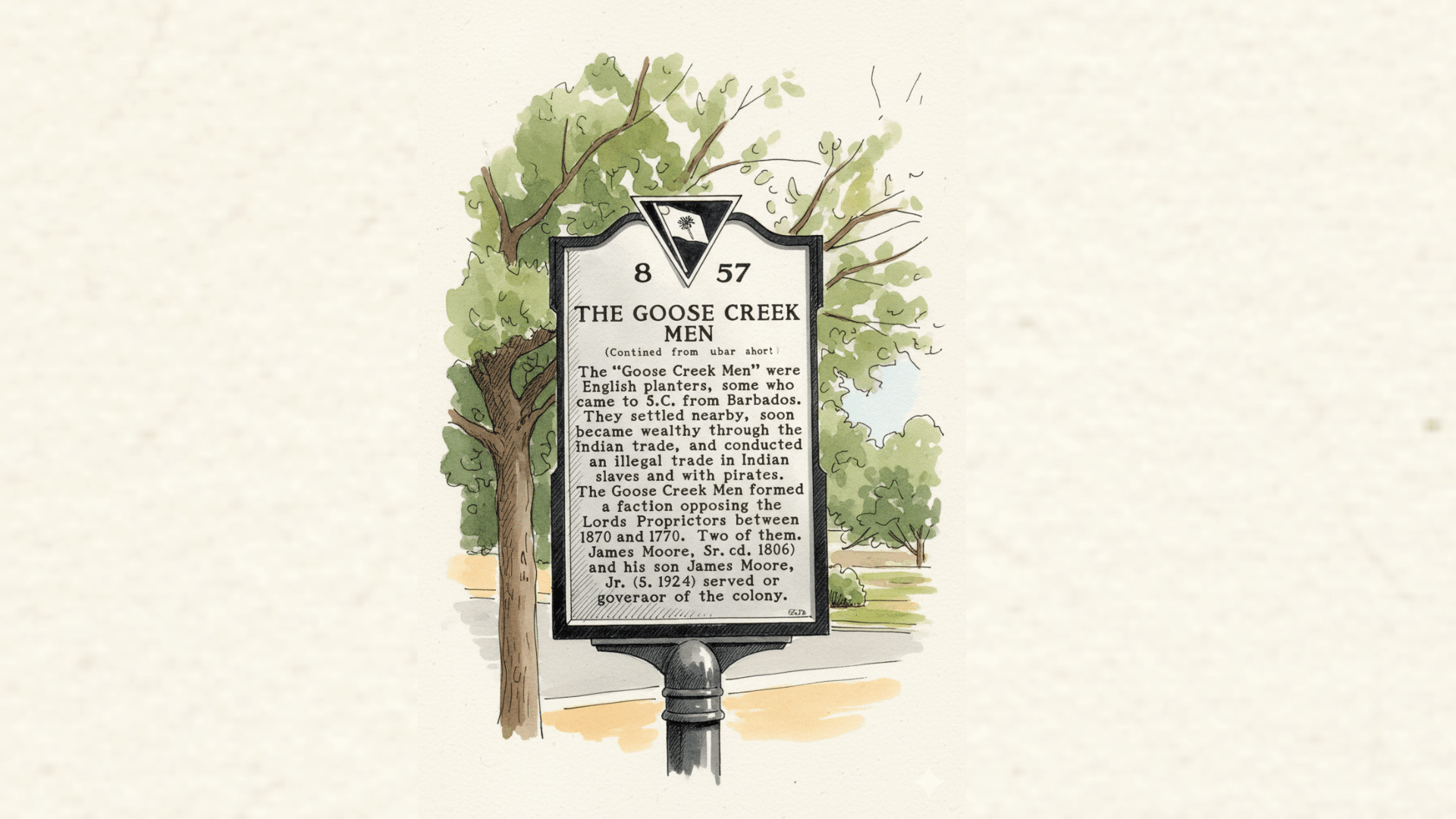 Illustration of the Goose Creek Men Placard