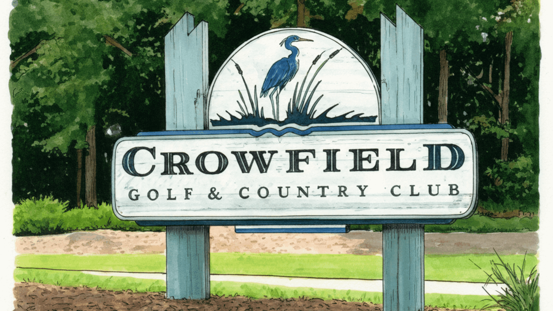 Illustration of Crowfield Golf & Country Club sign