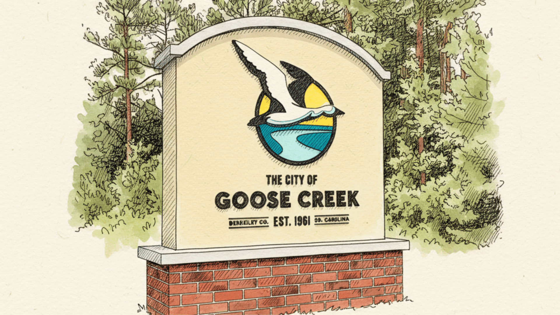 Illustration of the Goose Creek town sign