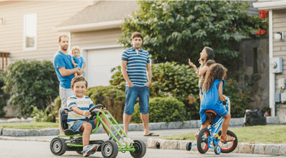 neighborhood families playing outside