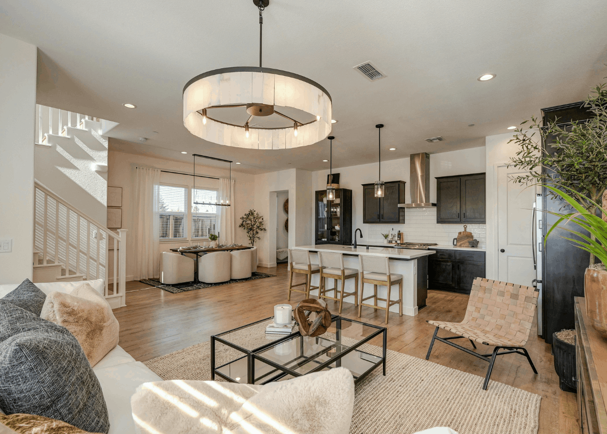 Bright staged living room natural light Long Island home