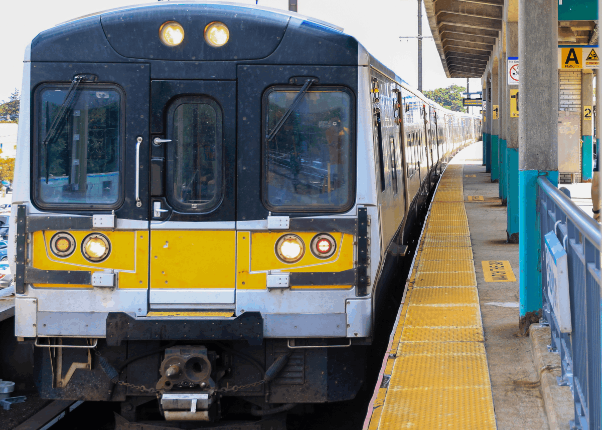 Long Island Rail Road platform at sunrise
