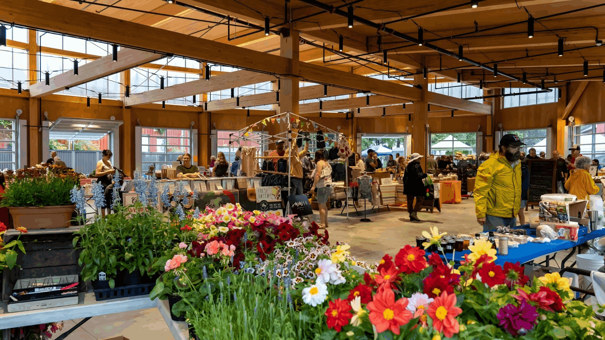 Busy farmers market on Long Island during summer