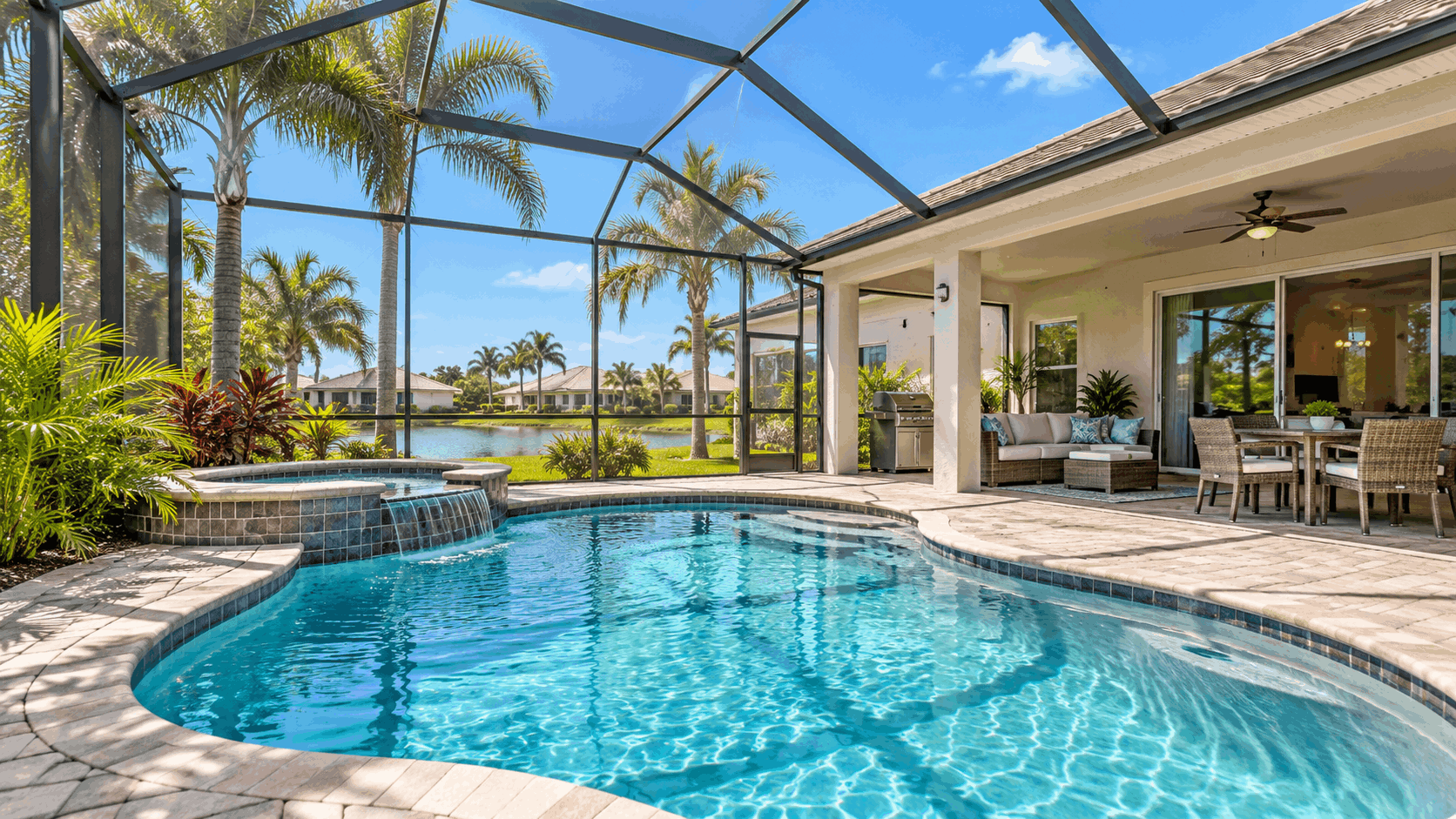 Orlando Florida home with a backyard swimming pool and screened enclosure.