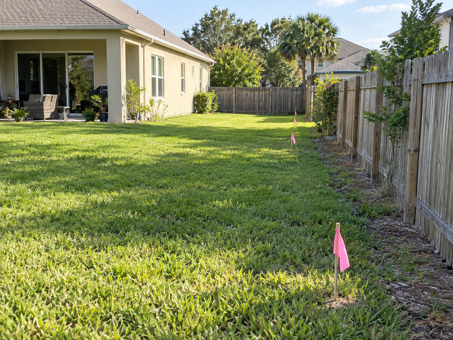 Backyard fence and property boundary survey in Orlando Florida