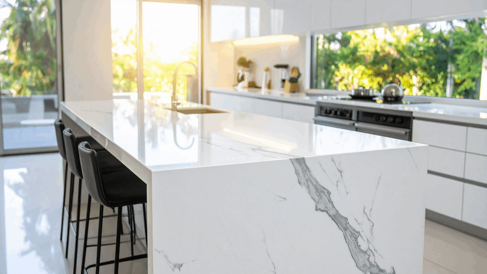 Updated kitchen in a Central Florida home with quartz countertops and modern finishes