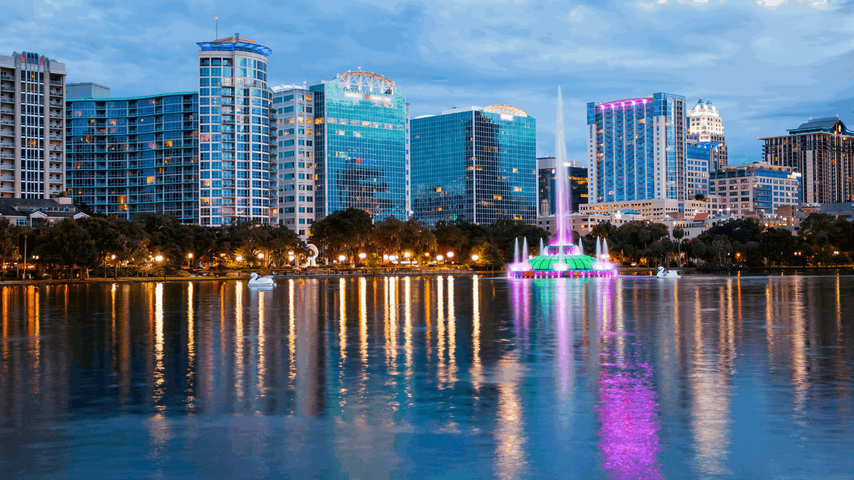 Downtown Orlando skyline overlooking Lake Eola