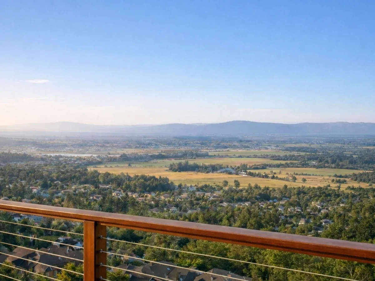 View of the Tualatin Valley from a Bull Mountain residential deck in Tigard, Oregon