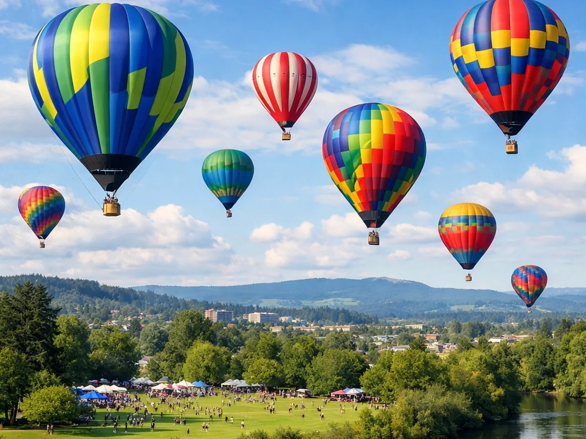 Hot air balloons over Cook Park at the Tigard Festival of Balloons in Tigard, Oregon