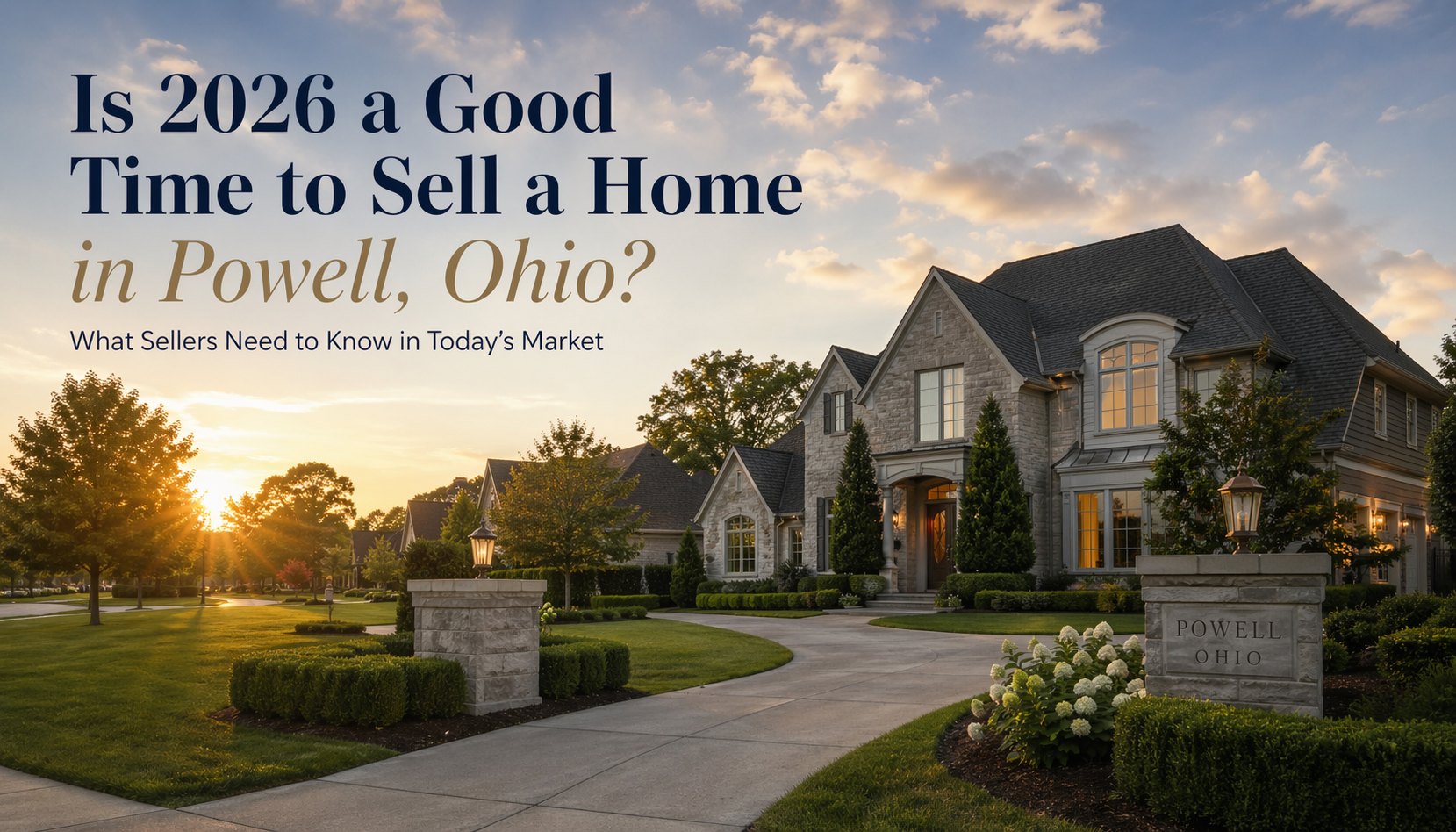 Luxury home in Powell Ohio at golden hour