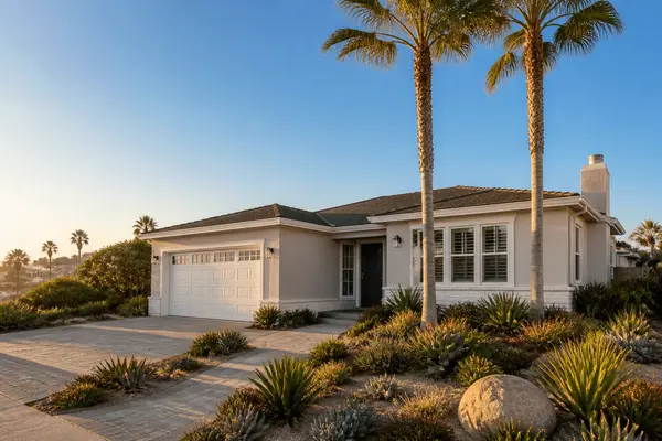 Coastal single-family home with palm trees in Huntington Beach, California