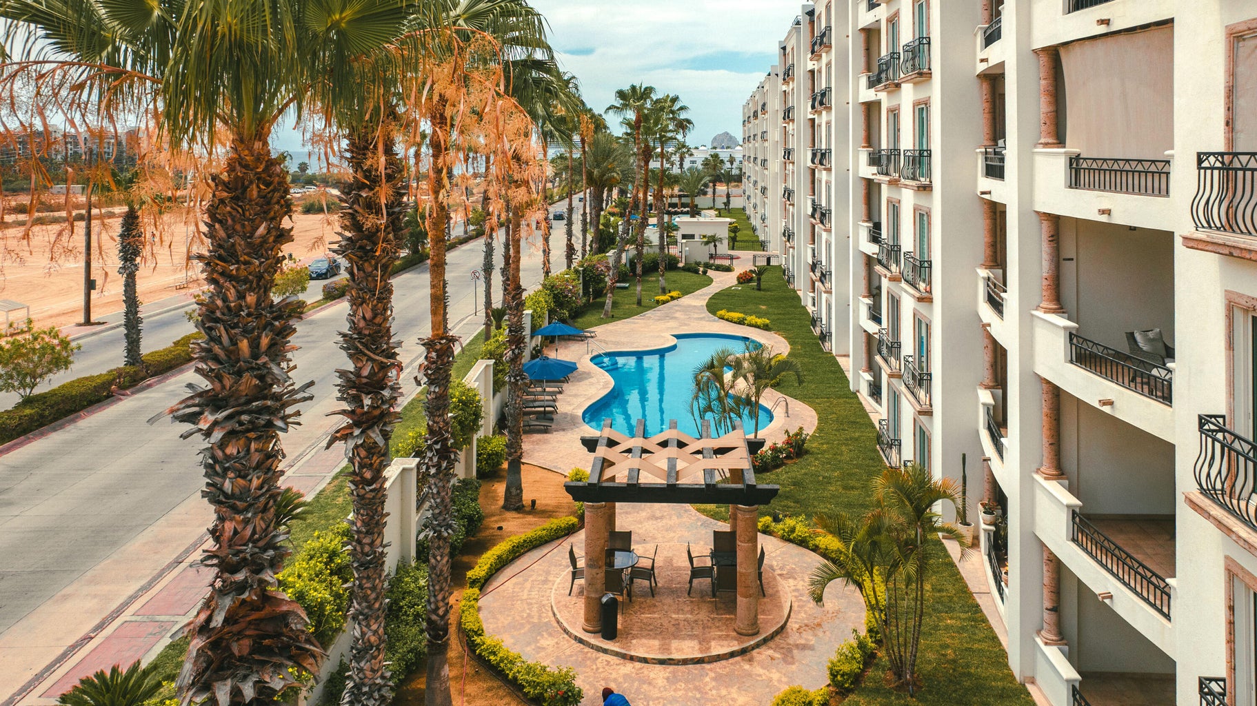 Puerta Cabos Village condo terrace and pool area, Cabo San Lucas