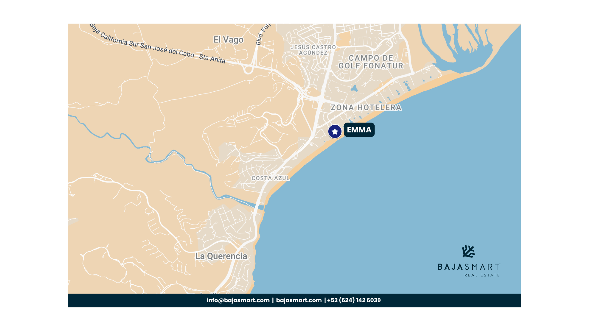 Emma Residences location map, Playa Las Palmas, San José del Cabo