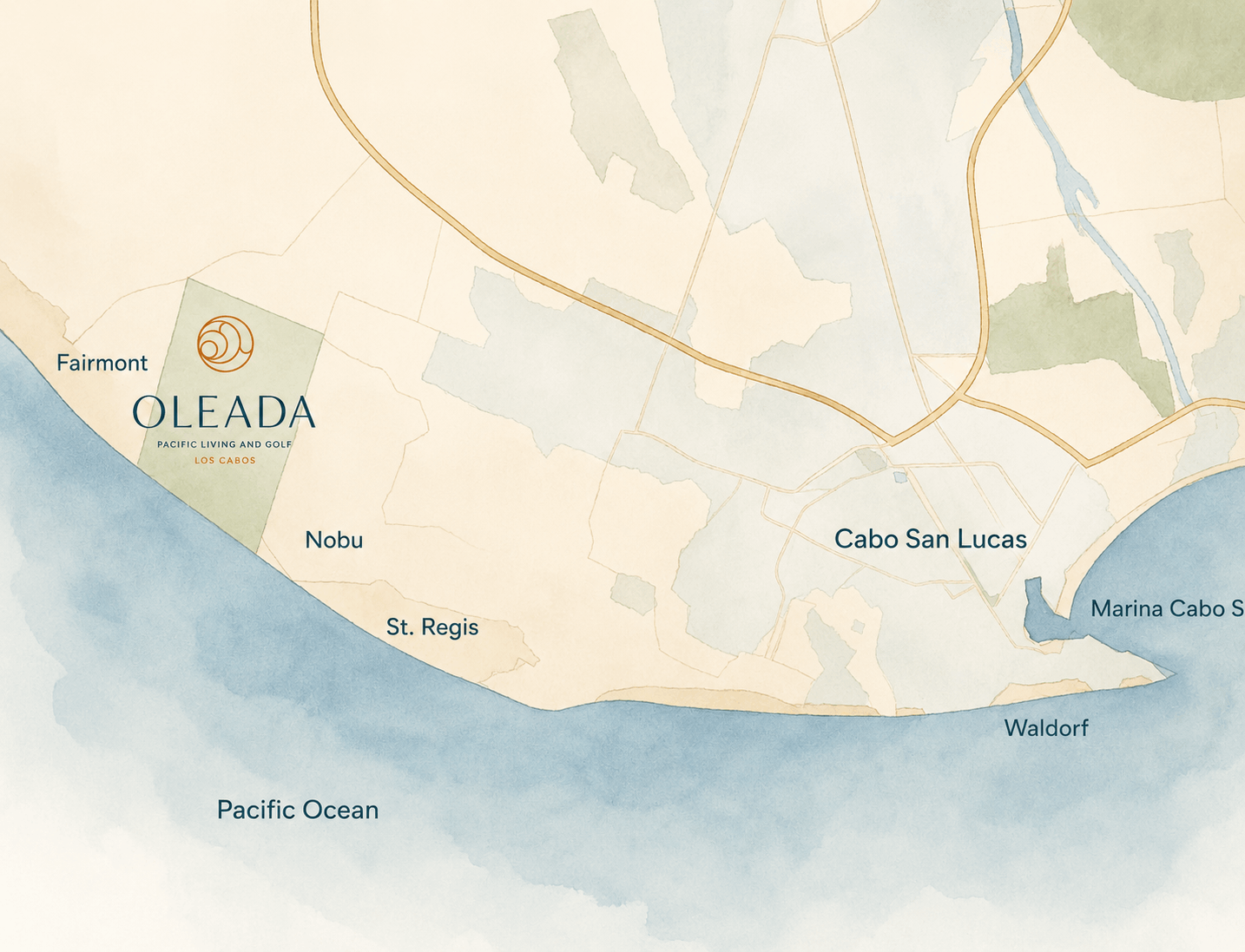 Oleada Los Cabos site infrastructure and Pacific coastline