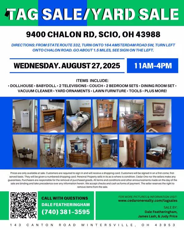 TAG SALE: 9400 Chalon Rd, Scio, OH 43988