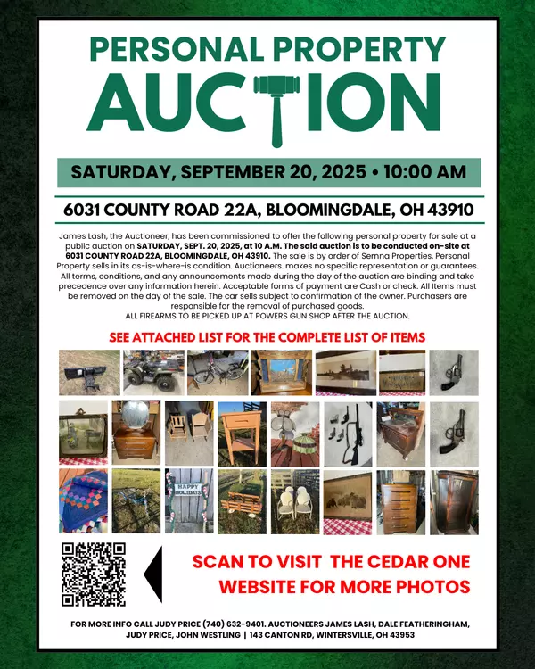 Personal Property Auction: 6031 COUNTY ROAD 22A, BLOOMINGDALE, OH 43910