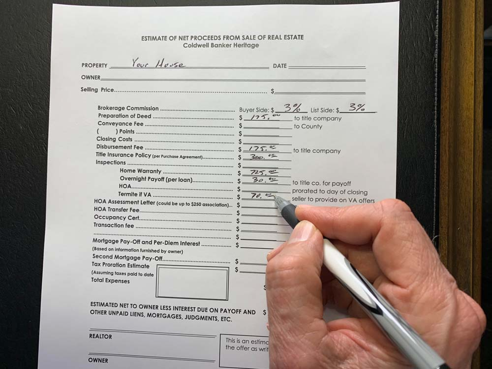 David Campbell, realtor showing off an Estimate of Net Proceeds from Sale of Real Estate piece of paperwork.