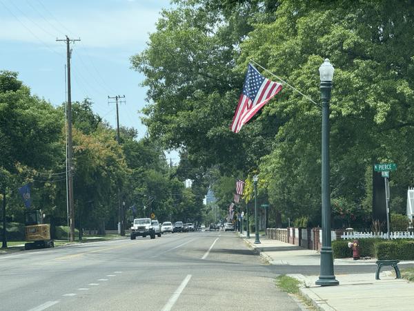 Flag lined warm springs blvd