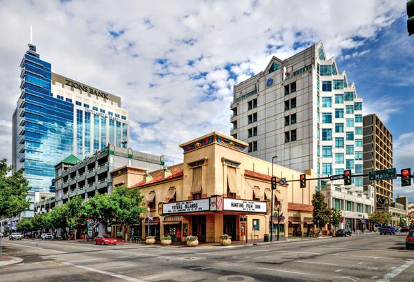 Egyptian Theater, Zion's Bank building, and condos in Boise's Downtown core