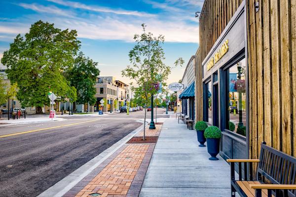 Downtown Eagle city streets, shops and restaurants