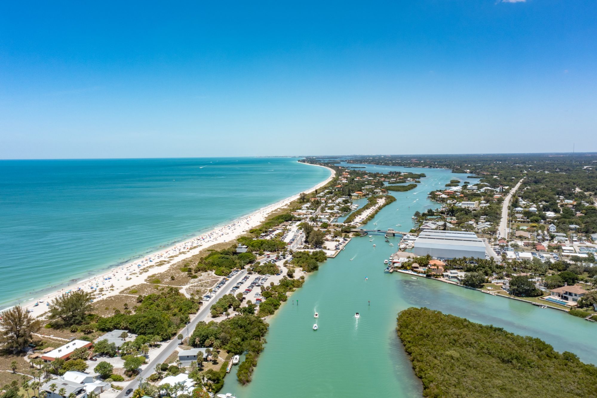 Casey Key luxury waterfront homes for sale aerial view in Nokomis Florida