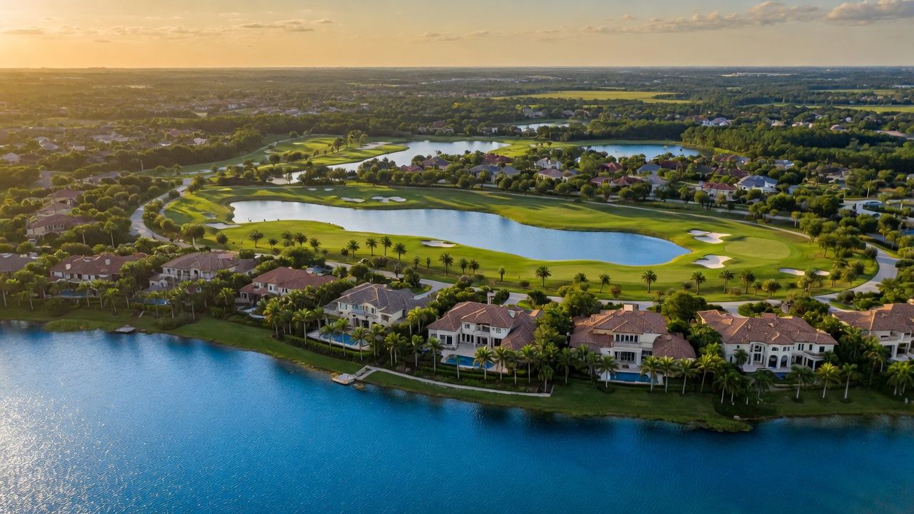 Lakewood Ranch luxury homes for sale aerial view with golf courses and lakes