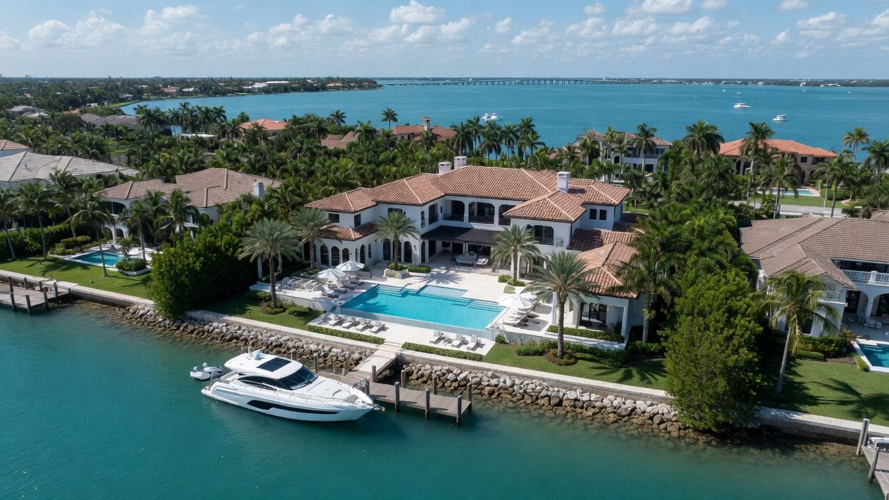 Sarasota Florida luxury waterfront homes for sale aerial view