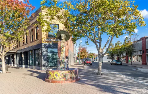 Downtown Turlock California real estate area with shops and local businesses