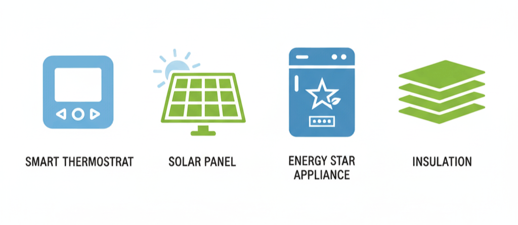 Energy-efficient features in new construction homes including smart thermostats and Energy Star appliances