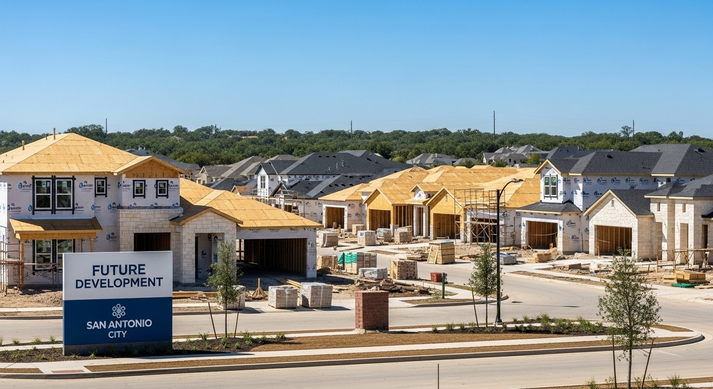 New homes under construction in a growing San Antonio neighborhood, highlighting the city’s investment potential and future growth opportunities