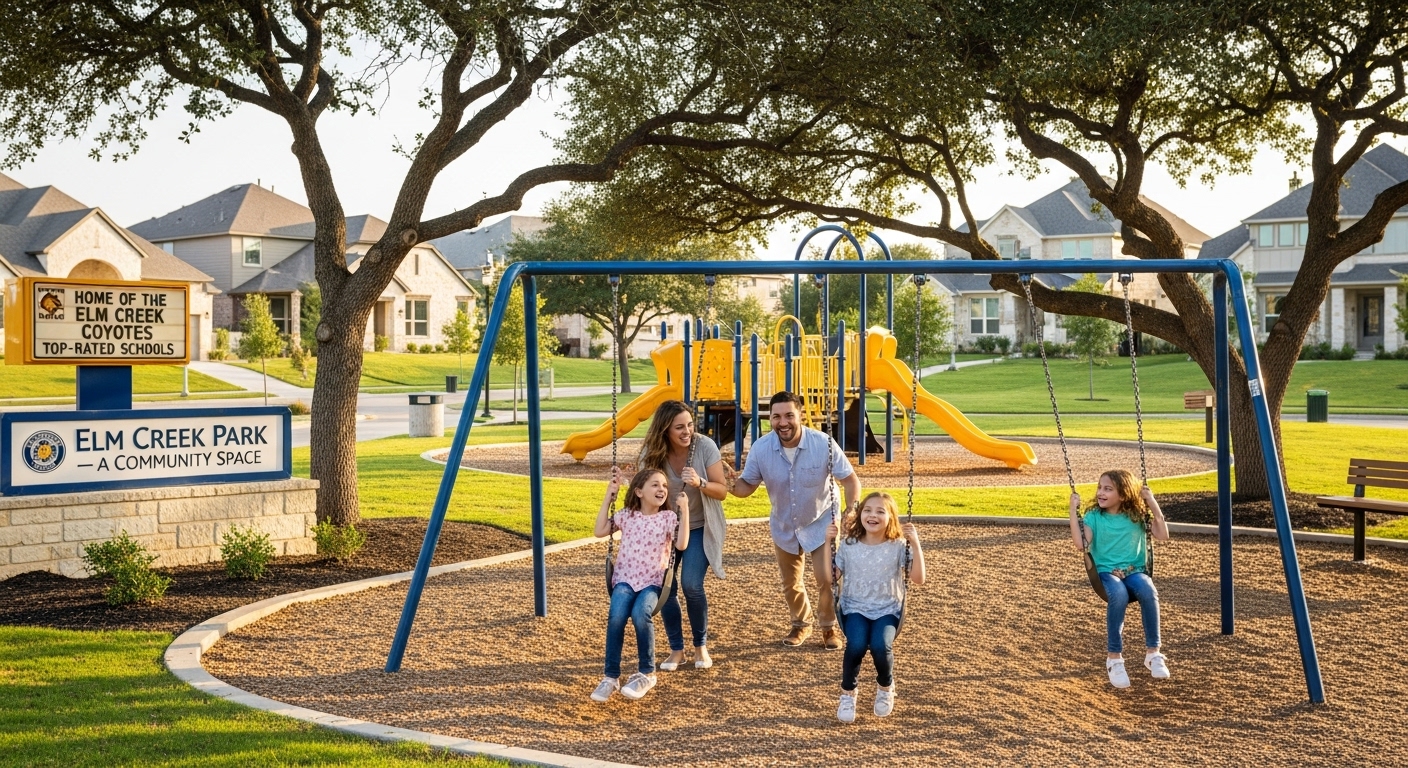 A happy family enjoying time in a San Antonio suburban park, emphasizing the city's family-friendly communities and top-rated schools