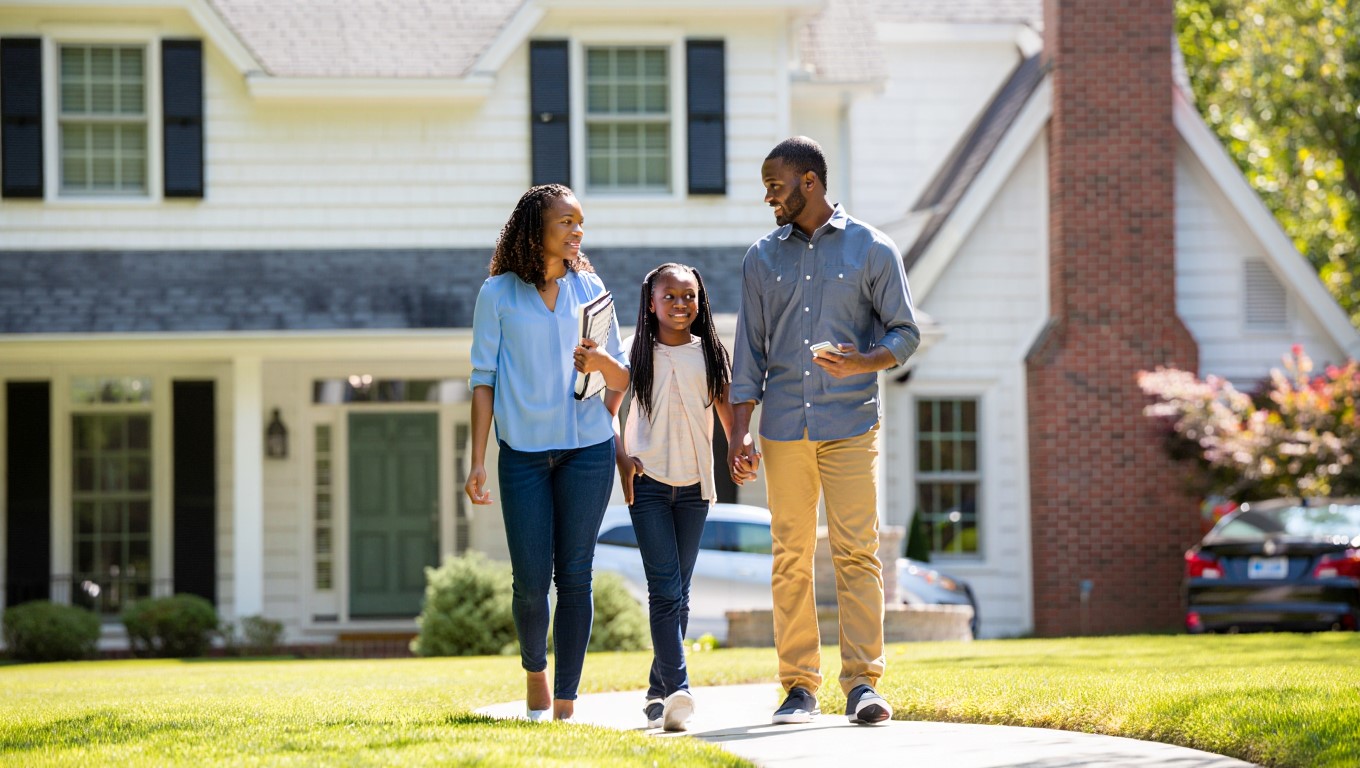 Family heading out during a home showing