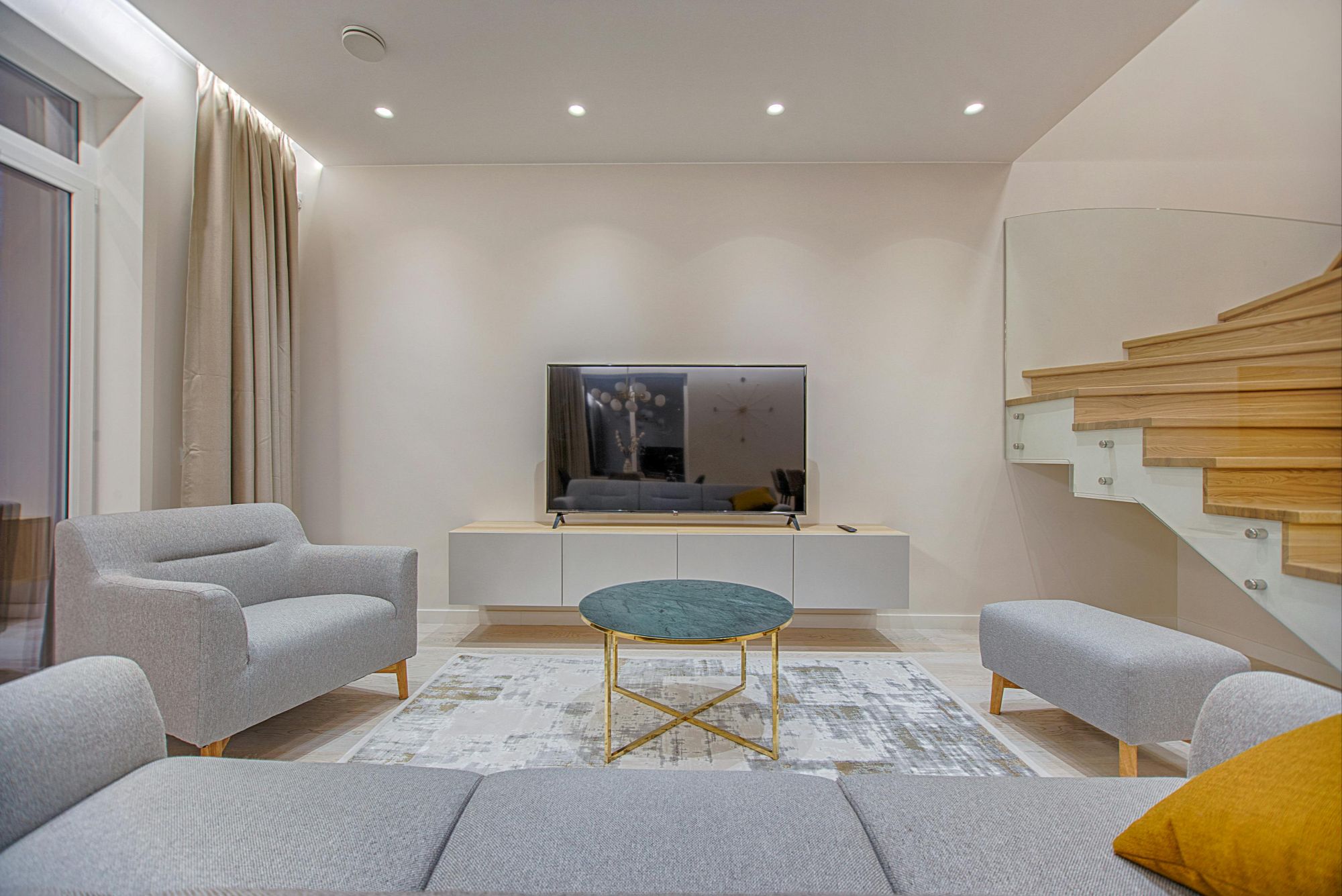 Bright living room with neutral decor