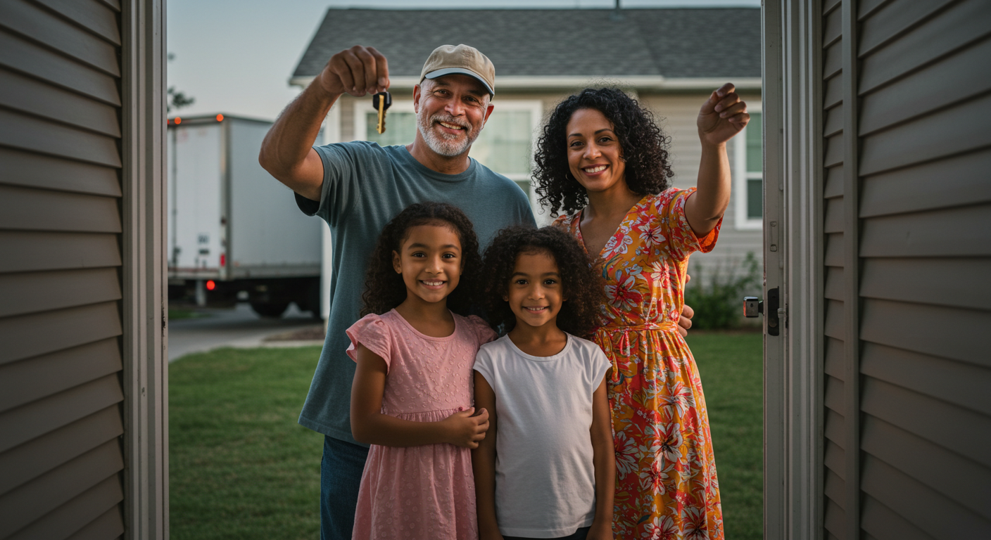 Veteran family celebrating homeownership with a VA loan in San Antonio.