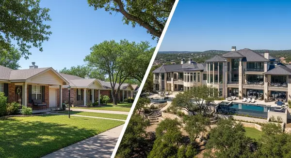 Side-by-side comparison of affordable homes in New Braunfels and expensive homes in Austin